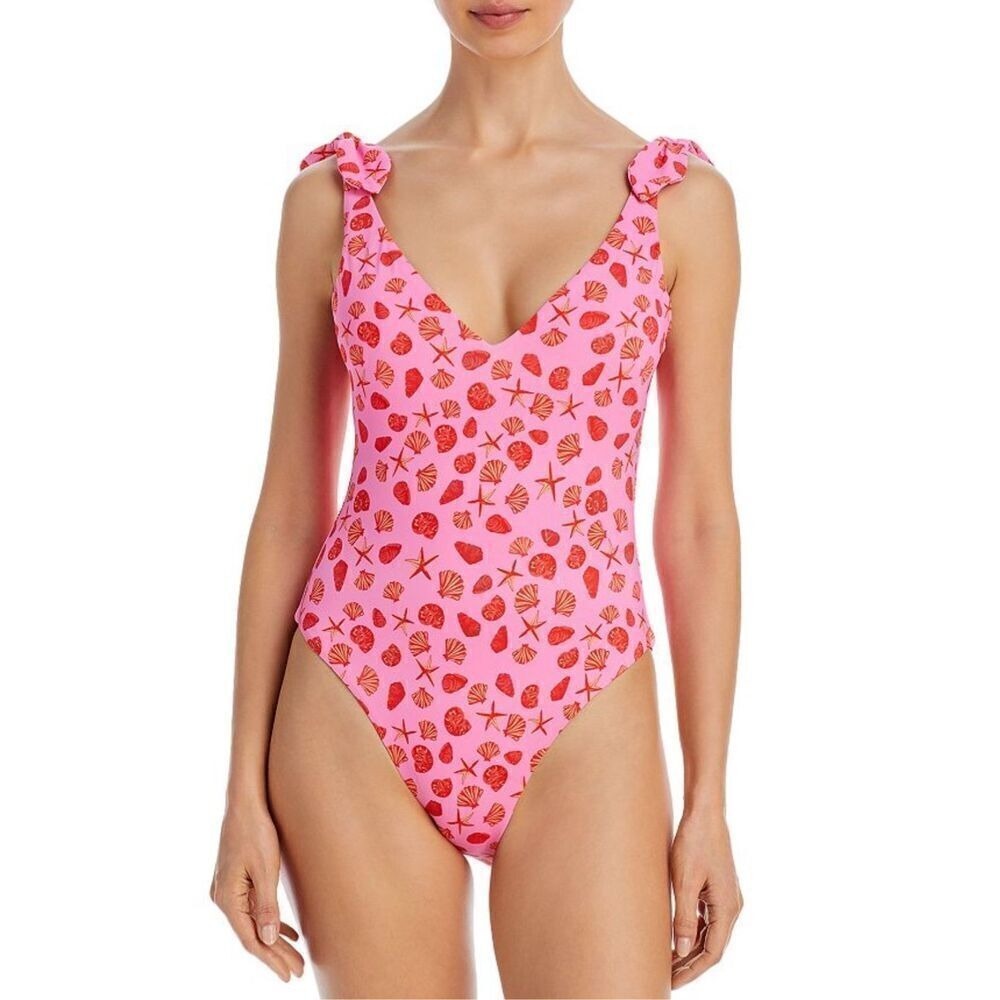AQUA Swim Pink Seashell Starfish Tie Shoulder One Piece Swimsuit Size Small NEW